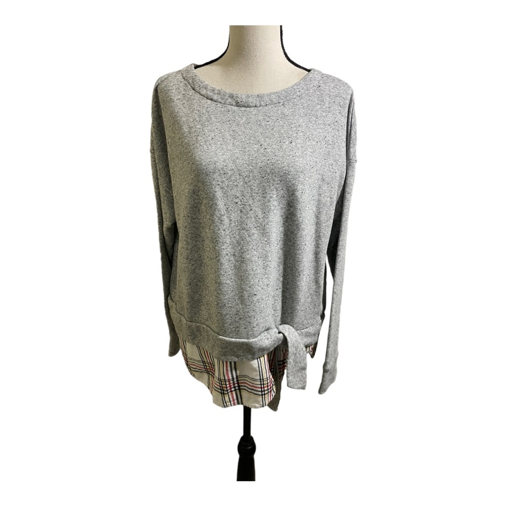 Izod womens tunic sweatshirt with bottom plaid cotton blend grey. Size.X-Large